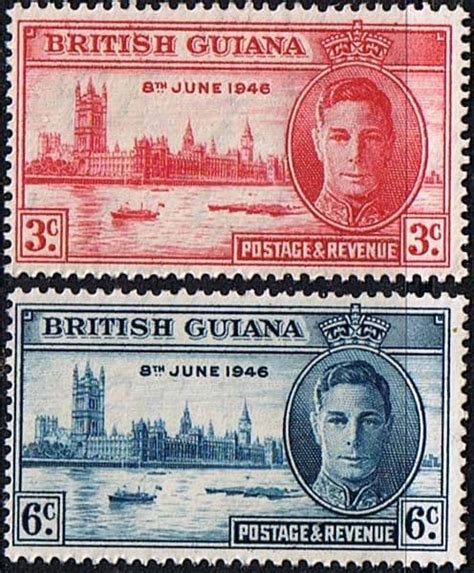 British Guiana Stamps 1946 King George Vi Victory Peace