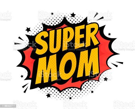 super mom pop art comic book style word isolated on white background stock illustration