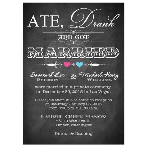 Wedding celsbrationideas got seconfd martiages. Post-Wedding Invitation | Chalkboard | Scrolls | Pink and Blue Hearts