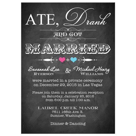 Wedding celsbrationideas got seconfd martiages. Post-Wedding Invitation | Chalkboard | Scrolls | Pink and Blue Hearts