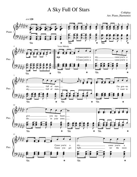 A Sky Full Of Stars Coldplay Piano Solo Sheet Music For Piano