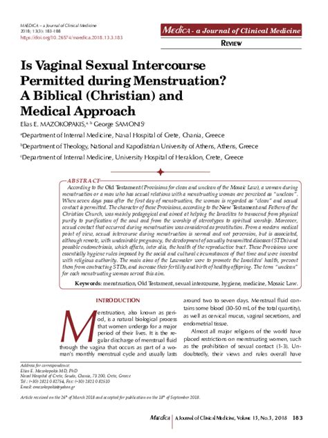 Pdf Maedica A Journal Of Clinical Medicine Is Vaginal Sexual Intercourse Permitted During