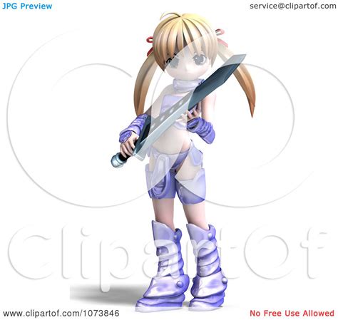Clipart 3d Blond Knight Girl Holding A Sword 5 Royalty Free Cgi
