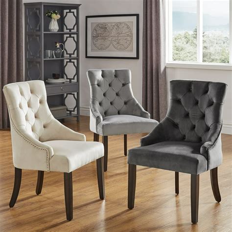 Chelsea Lane Curved Back Velvet Tufted Dining Chair Set Of 2 Dark Gray