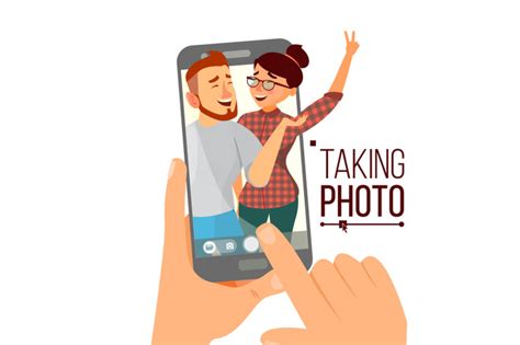 Taking Photo On Smartphone Vector Smiling People Modern