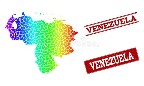 Dotted Spectrum Map Of Venezuela And Grunge Stamp Seals Stock Vector
