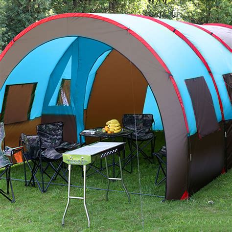 Double Outdoor Camping Accessories Layer Tunnel Tent Camping For 8 10