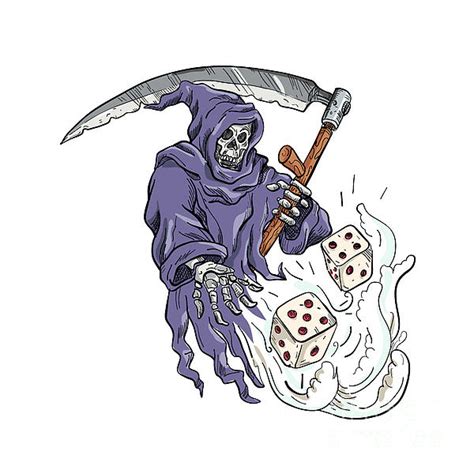 Grim Reaper Throwing The Dice Drawing Color Greeting Card By Aloysius