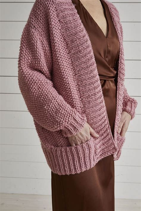Moss Stitch Jacket With Deep Rib Bands Knitting Pattern For Women In