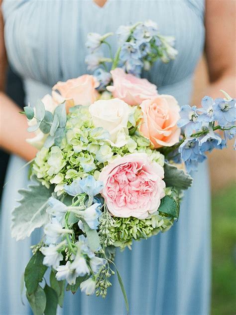 Filter clear hide filters whimsical wedding bouquet with orange ribbon classic, tight bouquet of white peonies glamorous white bouquet with peonies, orchids and baby's breath. The Best Blue Wedding Flowers (and 16 Gorgeous Blue Bouquets)