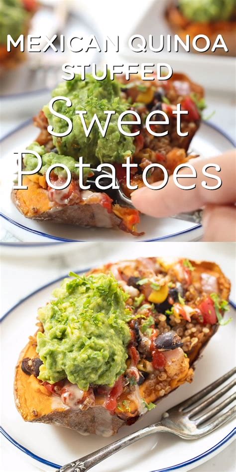 For dinner, mexican quinoa stuffed sweet potatoes. Mexican Quinoa Stuffed Sweet Potatoes in 2020 | Plant ...