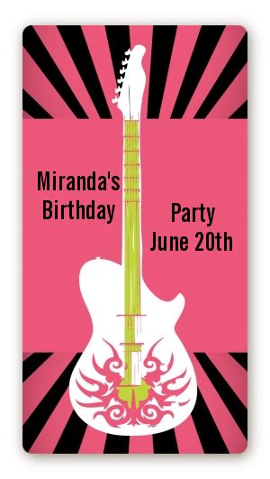 Rock Star Guitar Pink Birthday Party Rectangular Sticker Labels Rock