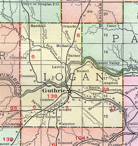 Logan County Oklahoma 1911 Map Rand Mcnally Guthrie Langston Crescent