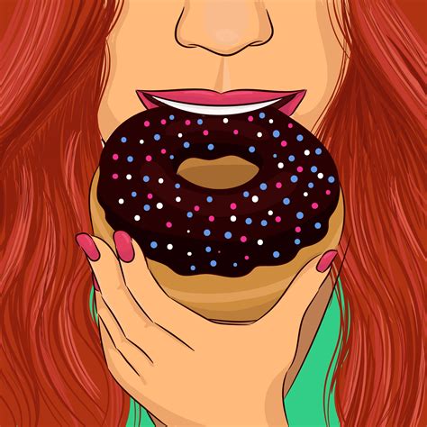 Woman Eat Donut With Chocolate Glaze By Marina Sterina Art Store Thehungryjpeg