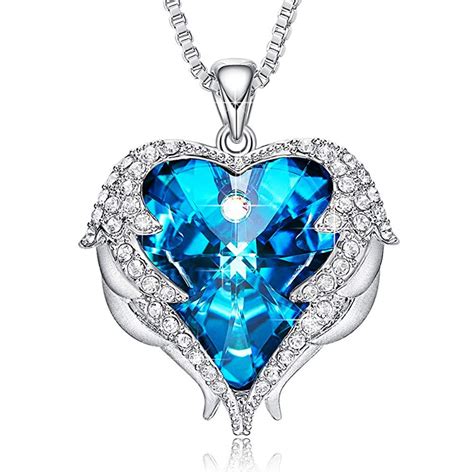 Blue Heart And Wing Necklace With Swarovski Crystals 24 Style