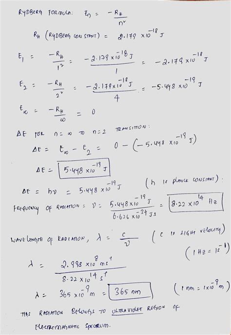 Solved The Rydberg Equation Is En Rh1n2 Calculate E For N 1