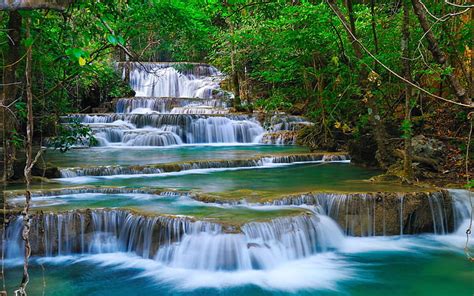 Hd Wallpaper Tropical Cascade Waterfall In Kanchanaburi Thailand