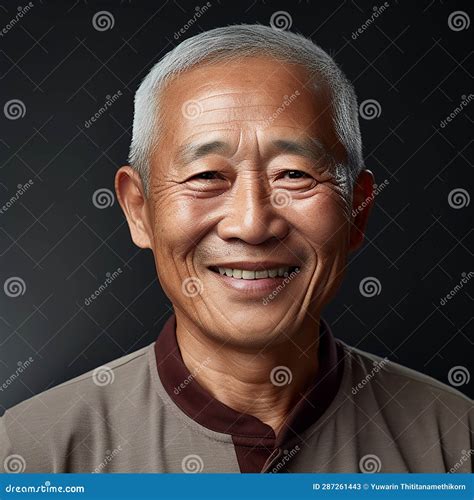 Asian Old Man Smiling Happily At The Park In The Morning Generative Ai Stock Illustration