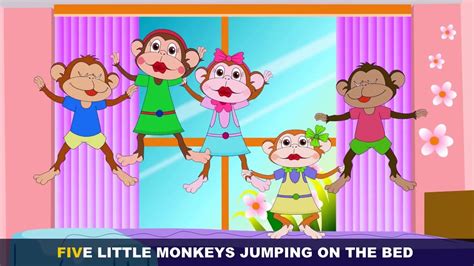 Five Little Monkeys Jumping On The Bed With Lyrics Kids Songs Nursery
