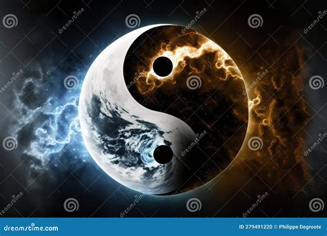 Generative Ai Illustration Of Ying Yang Infinity Sign Among Dark Clouds