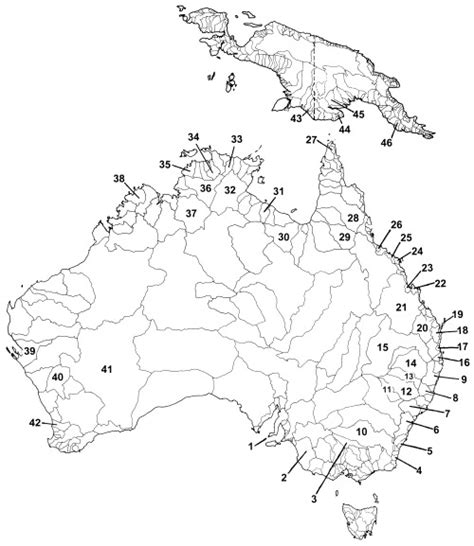 Australian And New Guinean Drainage Basins Showing The 46 Basins From