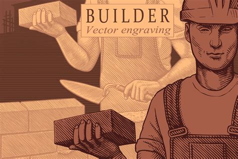 Builder. Vector engraving | Pre-Designed Photoshop Graphics ~ Creative
