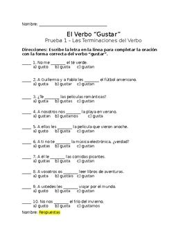 The Spanish Verb Gustar Endings Worksheet Or Quiz TPT