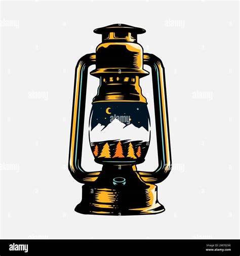 Camping Lantern With A Skyscape Drawing Vector Stock Vector Image And Art