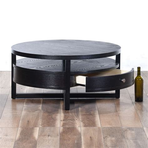 Contemporary Round Black Coffee Table W Storage Loveseat Online