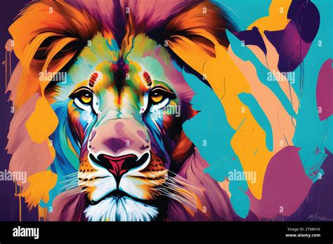 Lion face oil painting. Abstract Artistic Expression with Colorful