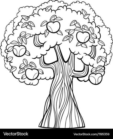 Apple tree cartoon for coloring book Royalty Free Vector