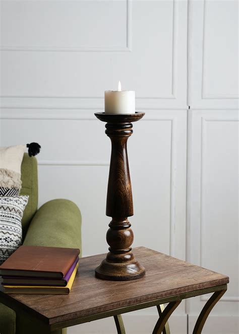 Get Brown Wooden Pillar Candle Holder At ₹ 799 Lbb Shop