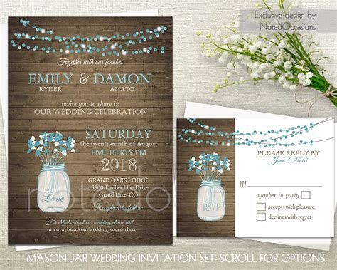 Mason Jar Wedding Invitations Rustic Wedding by NotedOccasions