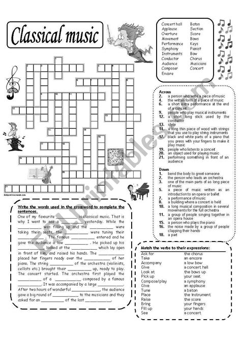 Classical music crossword b&w - ESL worksheet by marta v
