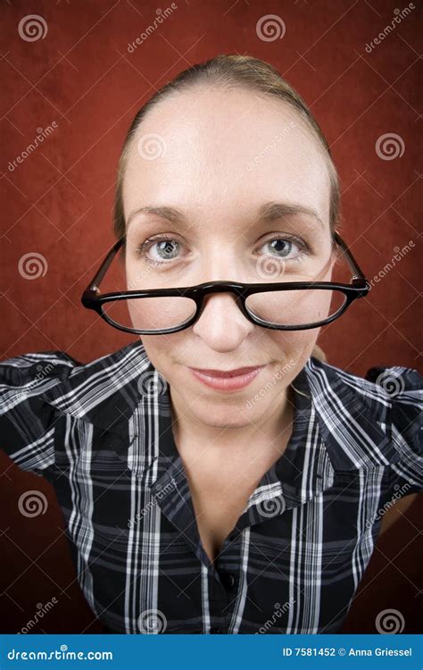 Pretty Nerd Woman In Reading Glasses Stock Photo Image Of Expression