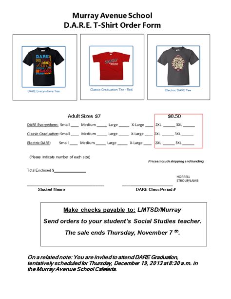 Printable Tshirt Order Forms