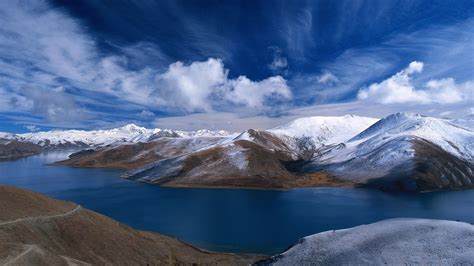 Nature Landscape Mountain Water Clouds Snow Hill Lake Wallpapers