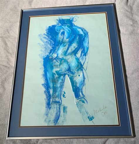 Reserved For Bergdorfs Vintage Blue Nude Painting Illustration Modern