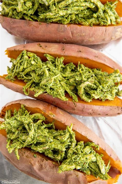 Blend on high speed until a paste forms, scraping sides as needed. Pesto Chicken Stuffed Sweet Potatoes (Paleo & Whole30 ...