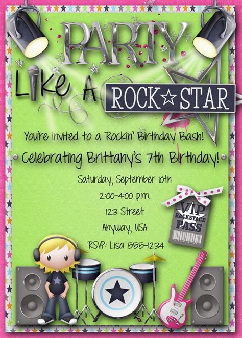 Rock Star Birthday Party Invitation Rock And Roll Party Etsy Star
