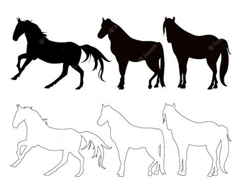 Premium Vector Black Silhouettes Of Horses Vector Illustration Of