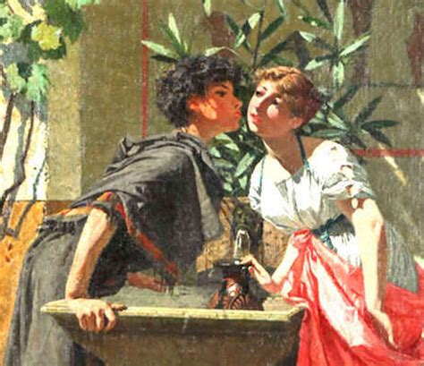 Lovers By A Fountain 19th Century Painting Oil On Canvas Modesto