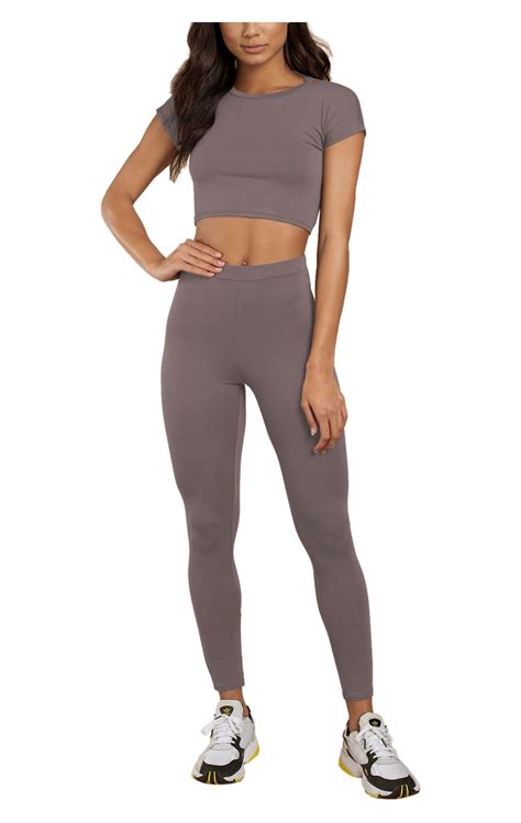 Ladies Short Sleeve Crop Top Leggings 2 Pcs Set Gym Yoga Tracksuit Loungewear Ebay