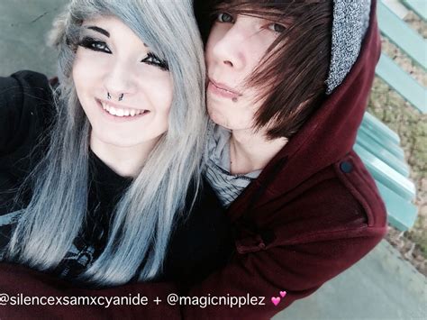 scene couple silver hair silencexsamxcyanide follow me on instagram emo couples cute couples