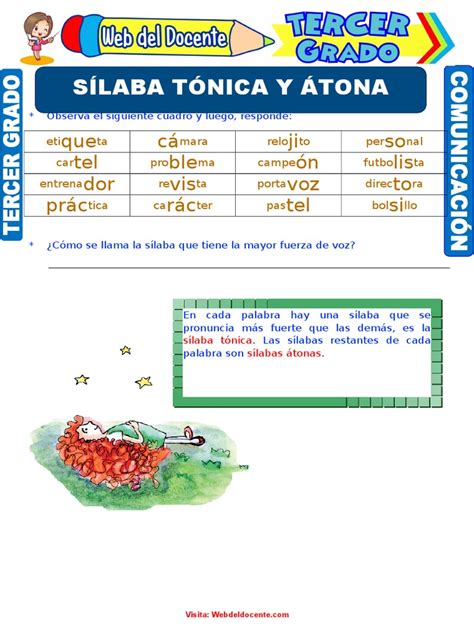 Sílaba Átona Y Tónica Para Tercer Grado De Primaria