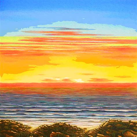 Sunset Painting Ocean Ocean Painting Of Wave With Sunset Background