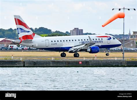 British Airways Cityflyer Embraer 170 G Lcye Plane Landing At London