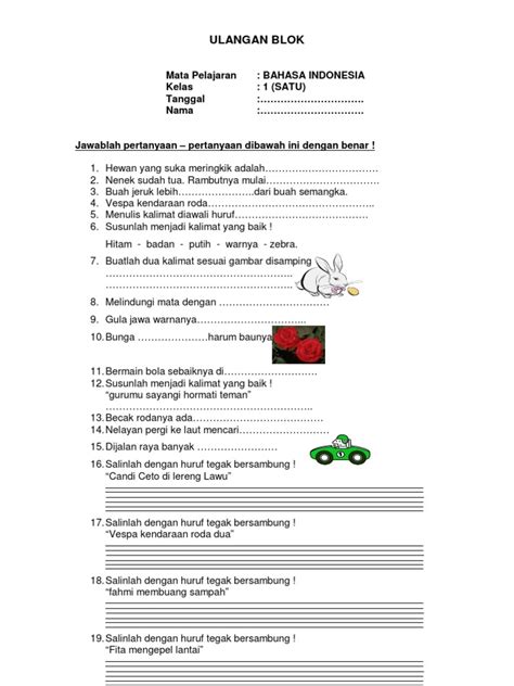 Detail Contoh Soal Bahasa Indonesia Kelas 1 Sd Koleksi Nomer 8