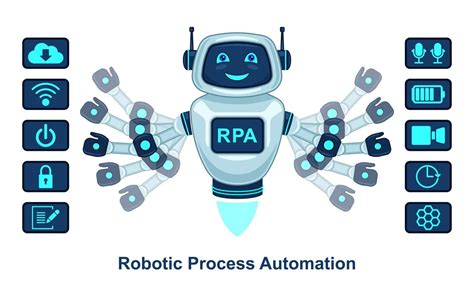 Robotic Process Automation Robot Assistant Realistic Cartoon Isolated