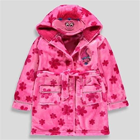 Girls Dreamworks Trolls Poppy Hooded Bathrobe Dressing Gown 10 Years